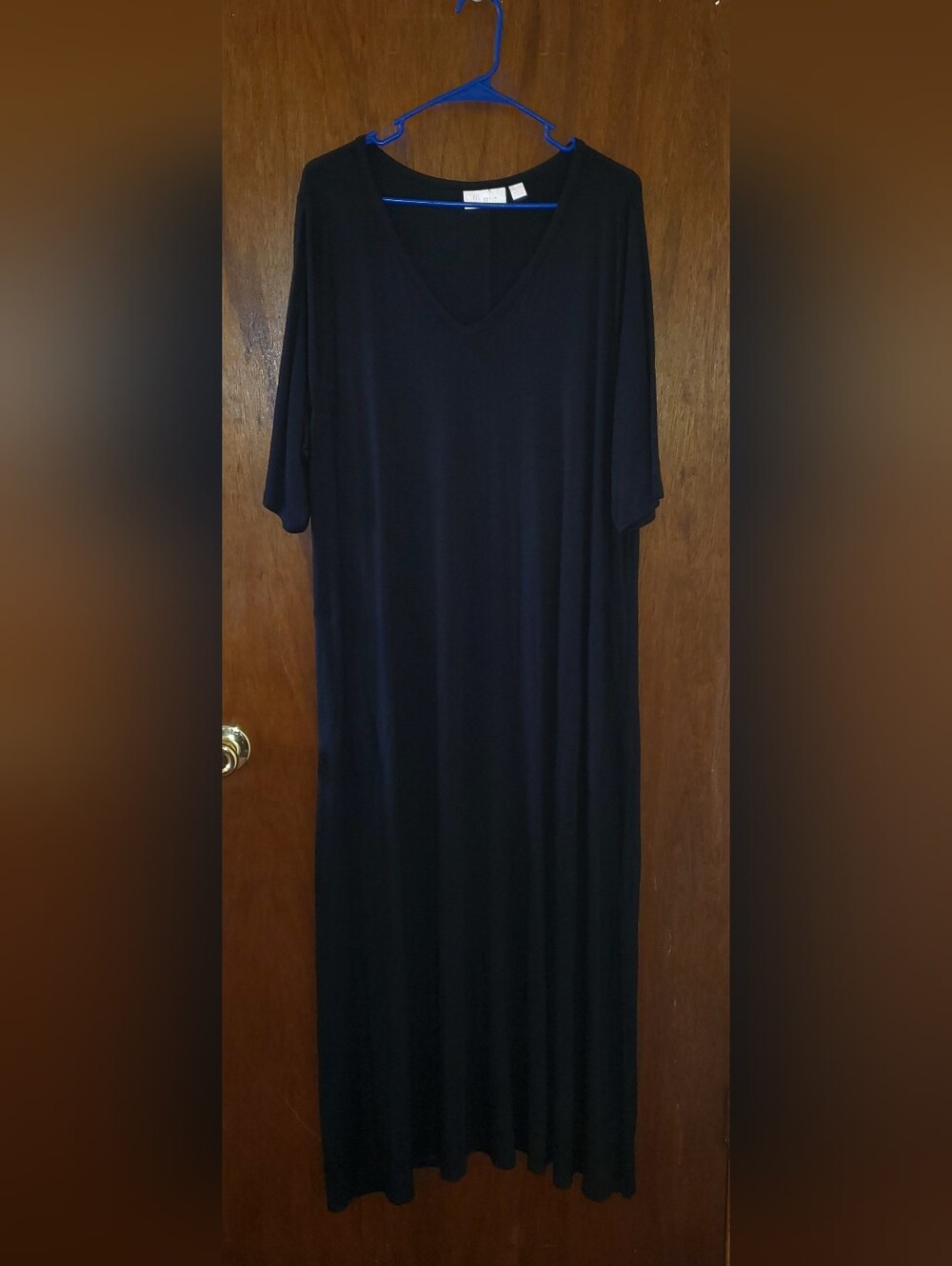 Belle Kim Gravel Black V-Neck Maxi Dress Sz Xl